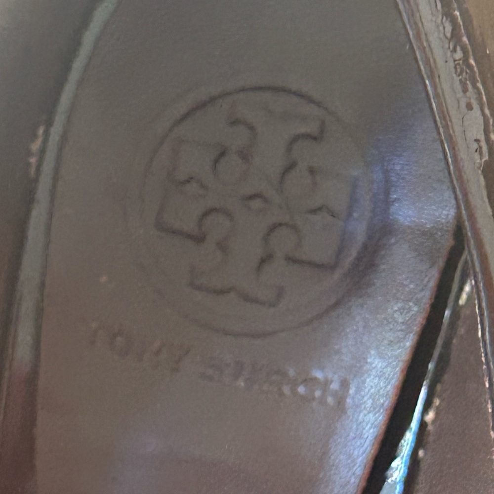 Tory Burch Brown Patent leather Peep-toe wedges. - Picture 9 of 16